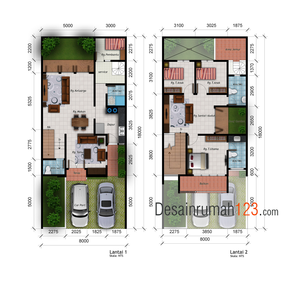 Desain Rumah 2 Lantai Di Lahan 8 X 18 M2 DR RM 801 Desain