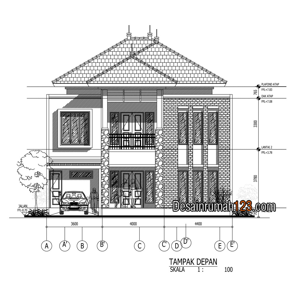 Desain Rumah Tropis 2 Lantai Di Lahan 12 x 15 M2