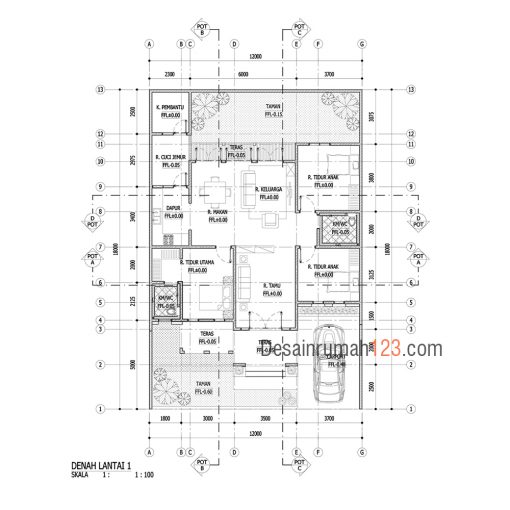 Desain Rumah Tropis 1 Lantai di Lahan 12 x 18 M2 | DR – 1202