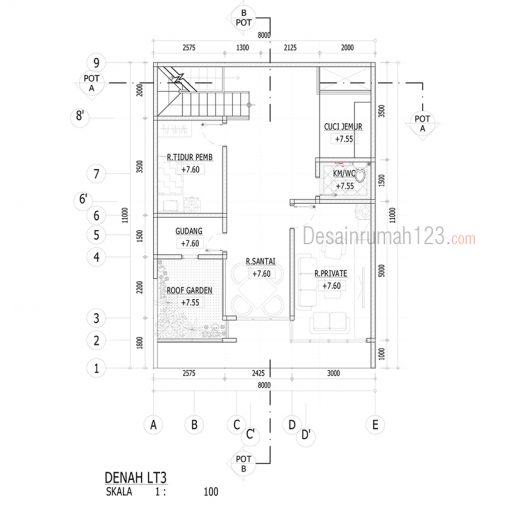 Desain Rumah 3 Lantai di Lahan 8 x 11 M2 | DR – 806