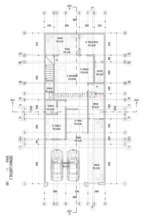 Desain Rumah 2 Lantai Ukuran Tanah 8,5 x 21 M2 | DR – 807