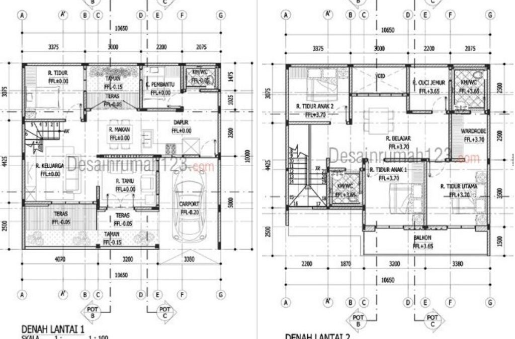 Desain Rumah 2 Lantai Ukuran 10, 6 x 10 M2