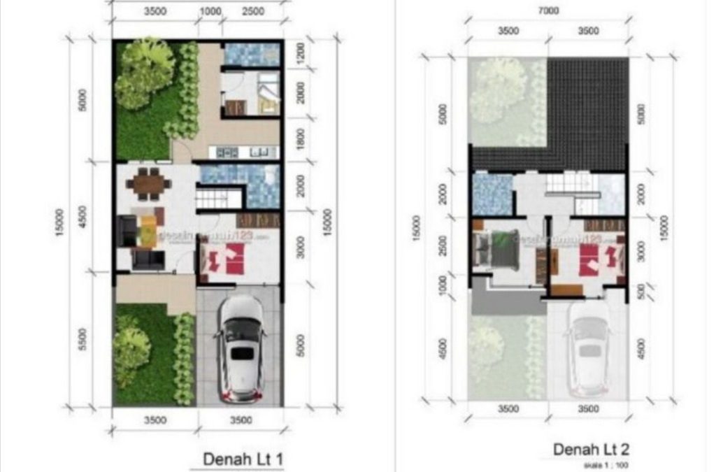 Desain Rumah 7 x 15 M2 Dua Lantai Ada Taman Belakang