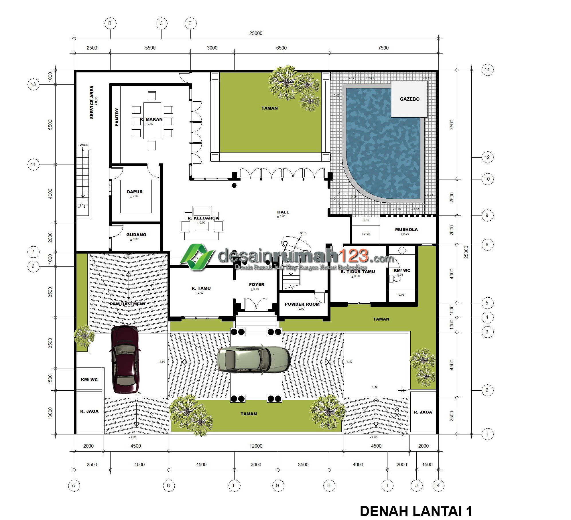Desain Rumah Klasik 3 Lantai di Lahan 25 x 25 M2