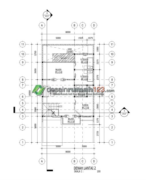 Desain Rumah 2 Lantai di Lahan 8 x 15 M2 | DR – 855