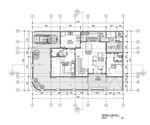 Desain Rumah Klasik 2 Lantai Di Lahan Hook Ukuran 17 x 11 m2 | DR – 1711